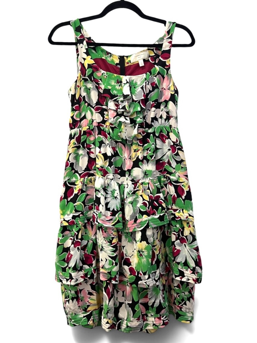 Anthropologie Moulinette Soeurs 100% Silk Floral Ruffle Dress Size 0
